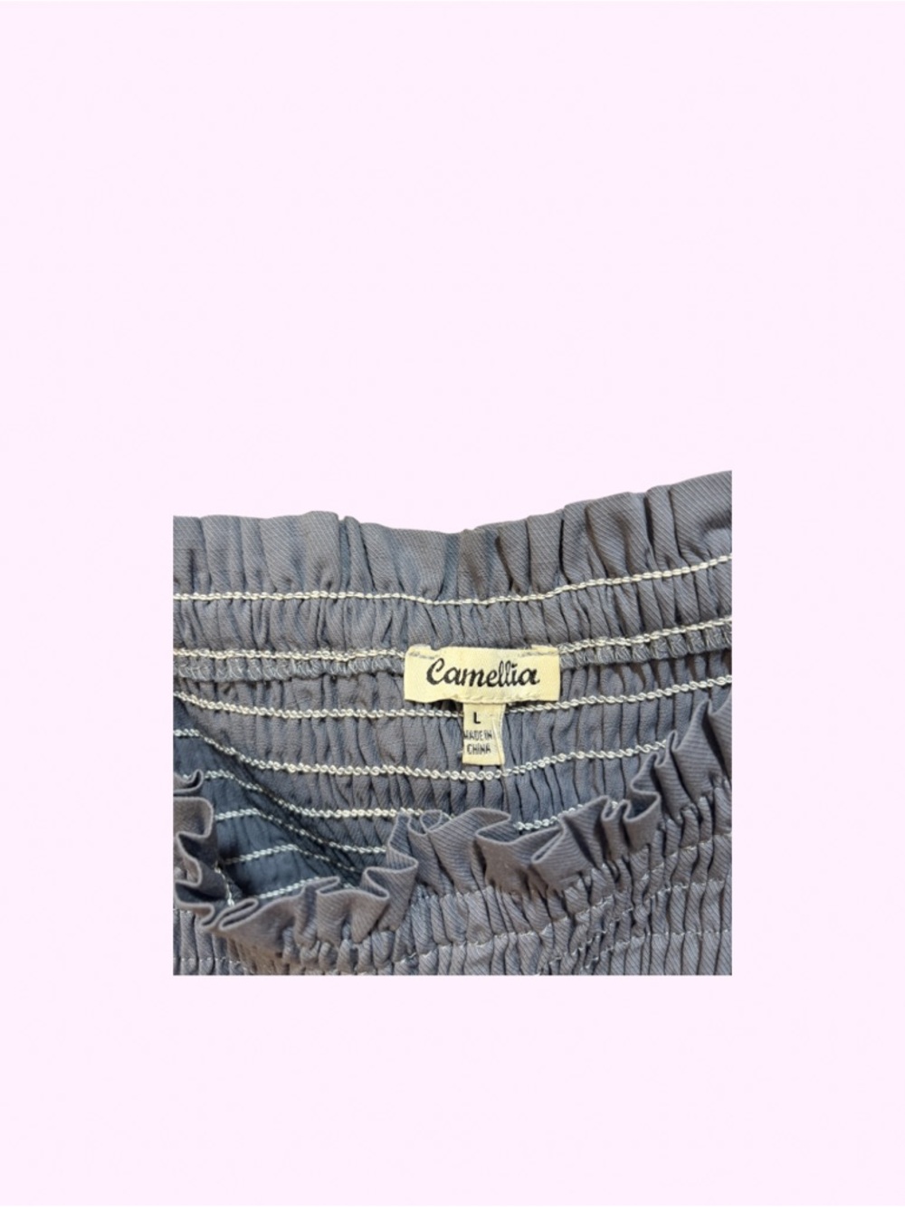 Smocked Ruffle Strap Crop Top - Blue Grey - Picture 2 of 2